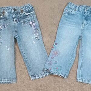 Cherokee Sonoma Baby Girl Jeans Bundle 18M Blue Floral Butterfly Adjustable Tabs